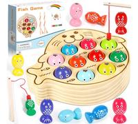 GUHAOOL Giochi Bambini 2 Anni, Giochi in Legno Pesca per Bambini, Giochi Montessori mit 10 Pesci e Due Canne da Pesca, Pesca Pesciolini Gioco Magnetico, Giochi Educativi Bambini per 2 3 4 5 Anni