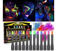 GUHAOOL Kit di Pittura per Il Viso, 12 Colori Fluorescenti Matite Trucco per Viso e Corpo, Set di Colori per il Corpo UV, Sicuro e Non Tossico Lavabili per Feste di Cosplay, Halloween e Natale