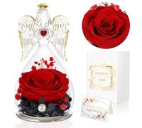 GUHAOOL Regali di Angelo per le Donne, Rosa Stabilizzata Vera in Angel Cupola, Rosa Stabilizzata Vera in Angel,Angelo Fiore Eterno Regalo San Valentino,Festa della Mamma Regalo,Regali Compleanno Donna