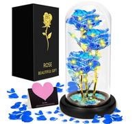 GUHAOOL Rosa Eterna, La Bella e La Bestia Rosa, Rosa per Sempre in Cupola di Vetro, Rosa Eterna con Base Pino Luci LED, Idee Regalo Fidanzata Donna Regali, Mamma, Anniversario Regali Decorazioni