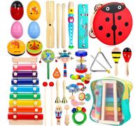 GUHAOOL Strumenti Musicali Bambini, 34 Pezzi Set Strumenti Musicali Percussioni Giocattolos in Legno, Percussioni per Bambini con Zaino,Giochi Musicali per Bambini, Regali di Natale per Bambini 3+