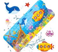 GUHAOOL Tappetino Vasca Antiscivolo Bambini da Bagno,100x40cm Tappetino per Doccia Antiscivolo con 200 Ventose e Modello Animale Marino,Senza BPA Antibatterico Lavabile in Lavatrice Tappetino da Bagno