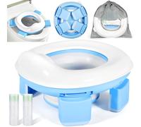 GUHAOOL Vasino Portatile per Bambini da Viaggio, Riduttore WC Bambini Portatile con 40 Borsa per Vasino, 3 in 1 Pieghevole Interno Esterno Toilette Sedile del Water Addestramento con Borsa da Viaggio