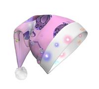 GUHAOT Cappello di Babbo Natale con stampa a farfalla rosa, cappello da Babbo Natale a LED, 3 modalità di illuminazione, cappello natalizio per feste in costume