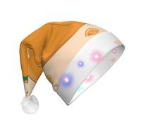 GUHAOT Cappello di Babbo Natale con stampa arancione fresco del fumetto, cappello di Babbo Natale a LED, 3 modalità di illuminazione copricapo di Natale, cappello del partito del costume di Natale