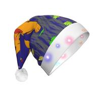 GUHAOT Cappello di Babbo Natale con stampa di cane carino cattivo cappello di Babbo Natale, 3 modalità di illuminazione, cappello natalizio per feste in costume di Natale