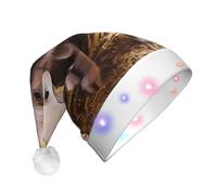 GUHAOT Cappello di Babbo Natale con stampa di maiale carino a LED, 3 modalità di illuminazione, copricapo di Natale, cappello per feste in costume di Natale