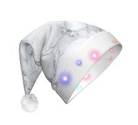 GUHAOT Cappello di Babbo Natale con stampa marmorizzata nera chiara, cappello da Babbo Natale con 3 modalità di illuminazione, cappello da festa in costume di Natale