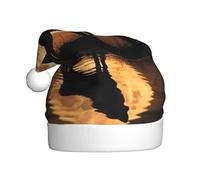 GUHAOT Cappello natalizio con stampa lupo che ulula sotto la luna, cappello da Babbo Natale, accessorio decorativo per feste e feste