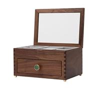 GUHPZA Portagioie in Legno con Coperchio Superiore in Vetro Trasparente, per Orecchini, Collane, Orologi E Cassetti, Organizer per Gioielli, 24,7 X 17,7 X 12,7 Cm.,Onecolor-24.7 * 17.7 * 12.7cm