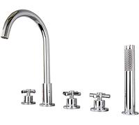 GUHPZA Rubinetto per Vasca da Bagno, Rubinetto per Vasca Romano Montato sul Ponte, con Doccetta Monofunzione, Due Maniglie, Set di Rubinetti per Doccia A 5 Fori, Rubin