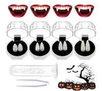 GUIANLOU 4 Pezzi Denti del Vampiro 4 Formati Kit di Zanne di Vampiro On 1 Tubo Adesivo Pellet Zanne dei Denti del Vampiro Canini da Vampiro per Feste in Costume di Halloween-13/15/ 17/19 mm