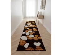 Guida Corridoio Passatoia Marrone Beige Pelo Alto 70x290 cm Polipropilene - Tappeto Runner Design Moderno Archi Ciottoli Onde Bianco per Ingresso Disimpegno - Base Antisdrucciolo (CIOTTOLI)