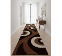 Guida Corridoio Passatoia Marrone Beige Pelo Alto 70x290 cm Polipropilene - Tappeto Runner Design Moderno Archi Ciottoli Onde Bianco per Ingresso Disimpegno - Base Antisdrucciolo (ARCHI)