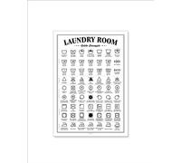 Guida Lavaggi per "Laundry Room", mini poster A4 istruzioni bucato in italiano, 63 simboli con testo esplicativo, per stanza lavanderia, per lavaggi e trattamenti biancheria.