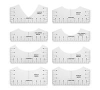Guida per magliette Set di strumenti per allineamento righello 8 misure Righello di misurazione in PVC trasparente per design di abbigliamento Serigrafia Sartoria Sublimazione HTV (Modello righello