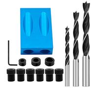 guida per trapano, Kit dima for fori, guida for trapano in alluminio, set da 14 pezzi con angolo di 15 gradi, anello limitazione 6 a 10 mm, foro inclinato for lavorazione del legno blu