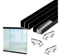 Guida porta vetro 5 mm - Kit guida armadio alluminio nero doppio canale con rulli silenziosi (Libreria/Vitrina/Guardaroba/Doccia)(210cm)