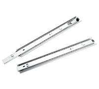 Guide metalliche per carrelli con cuscinetti a sfera, resistenti e precise, ideali per applicazioni in sistemi di scorrimento e movimento.