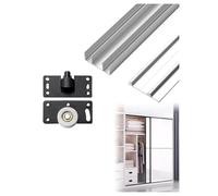 Guide per porte scorrevoli, Kit di binari for porta scorrevole con tripla guida in alluminio for armadio guardaroba nero e argento 100-300 cm(Silver,120cm/3.9ft)