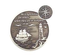 Guiding Light Compass Coin, moneta ispiratrice con faro e bussola rosa, simbolo di forza, fede e direzione incoraggiamento tascabile per familiari e amici