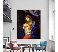 Guido Reni - Madonna col Bambino su Tela Pittura A Olio Estetica Opera d'Arte Immagine Decorazione della Parete Decorazione Domestica Stampe su Tela 40x55cm Senza Cornice