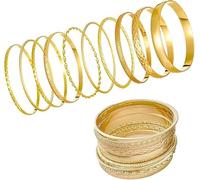 Guidre 10 Pezzi Braccialetti Rigidi a Strati Punk Braccialetti Rigidi Grossi in Oro Braccialetti Martellati Grossi Braccialetti Larghi Braccialetti a Mano Gioielli per Donne e Ragazze(Oro)