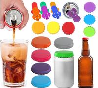 Guidre 12 Colori Tappi per Lattine+6 Facile Apriscatole,Tappi per Lattine Bibite,Coperchi per Lattine Birra di Bevande Riutilizzabili,Compatibile con la Maggior Parte delle Lattine, KLG-18