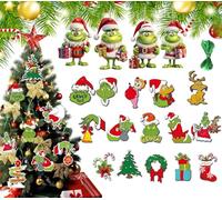 Guidre 2023 Ornamento da appendere a forma di Grinch, 24 Grinch cartaceo decorazioni natalizie per albero di Natale, 4 ciondoli divertenti in acrilico verde, decorazione natalizia per porte di Natale