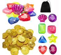 Guidre Gemme Colorate,Gemme per Immersione,16 Pezzi Subacquea Gemma Giocattolo+50 Monete d'oro,Bambino Pietre Preziose in Acriliche,Set di Gemme per Bambin
