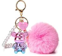 Guidre Portachiavi a forma di orso, con grazioso peluche morbido, con orsetto custode 3D, idea regalo, portachiavi piccolo per chiavi e zaini, rosa + trasparente, L