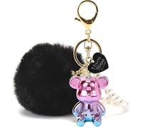 Guidre Portachiavi a forma di orso, con grazioso peluche morbido, con orsetto custode 3D, idea regalo, portachiavi piccolo per chiavi e zaini, Nero + trasparente, M