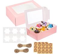 GUIFIER 20 pezzi scatole per cupcake con finestra, per muffin con inserti, scatole per torte, scatole per biscotti in carta, ideali per cupcake, torte, dolci, dolci, ciambelle (rosa)