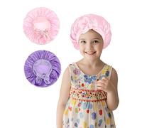 GUIGA 2PCS Berretto da Notte in Raso per Bambini, Cappello da Notte in Raso Elastico con Banda Larga per Ragazze e Ragazzi (Rosa + Viola)