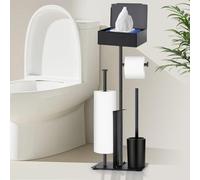 GUIGUZI Piantana Portarotolo e Scopino - Nero Acciaio Inox Portarotolo Carta Igienica con Spazzolino WC, Porta Rotoli Cartaigienica Bagno, in Piedi