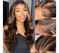 GUIGUZIN Parrucche frontali in pizzo marrone cioccolato capelli umani 4/27 parrucca onda del corpo marrone scuro Wear and Go Parrucche senza colla Capelli umani Pre pizzicati Pre Tagliato 9x6 HD Lace