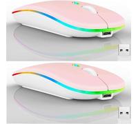 Guiheng Confezione da 2 mouse wireless Bluetooth, LED Dual Mode ricaricabile, silenzioso, sottile, portatile, (BT5.2 + ricevitore USB), doppia modalità, per laptop, computer desktop, tablet, telefono,