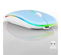 Guiheng Mouse wireless Bluetooth, LED Dual Mode ricaricabile, silenzioso e sottile, portatile (BT5.2 + ricevitore USB), mouse per computer portatile, computer desktop, iPad, tablet, telefono, TV (blu)