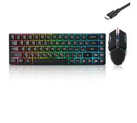 Guiheng Tastiera da gioco cablata al 60% e mouse, ultra-compatta a 61 tasti RGB retroilluminata, leggera ottica 3200 DPI, set da gioco cablato per Windows, PC, Mac, PS5, Xbox Gamer, (nero)