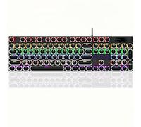 Guiheng Tastiera da gioco meccanica in stile macchina da scrivere cablata, tastiera da gioco retrò punk nera con retroilluminazione RGB, 104 tasti blu interruttore cablato carino tastiere, tasti