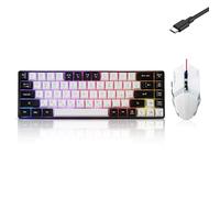 Guiheng Tastiera e mouse da gioco con cavo al 60%, ultra-compatta a 61 tasti, retroilluminata RGB, ottica leggera a 3200 DPI, set da gioco cablato per Windows, PC, Mac, PS5, Xbox Gamer, (bianco-nero)