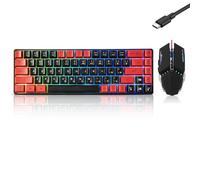 Guiheng Tastiera e mouse da gioco con cavo al 60%, ultra-compatta a 61 tasti RGB retroilluminata, leggera ottica 3200 DPI, set da gioco cablato per Windows, PC, Mac, PS5, Xbox Gamer, nero e rosso