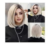 guiling-1986 Parrucche Parrucca Bob bionda Ombre corta for donna Quotidiano Parrucca sintetica lavanda sintetica naturale con riga laterale Parrucche dritte resistenti al calore Parrucca da donna