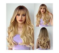 guiling-1986 Parrucche Parrucche sintetiche di buona qualità Parrucca bionda marrone con frangia Parrucche da donna a onde lunghe Capelli naturali resistenti al calore di Halloween Parrucca da donna