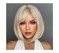 guiling-1986 Parrucche Parrucche sintetiche grigie bionde bianche con frangia Parrucca di capelli lisci corti for donne Cosplay Capelli naturali quotidiani resistenti al calore Parrucca da donna