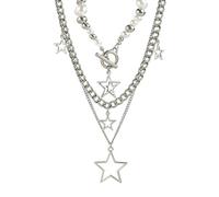 Guilinone Y2K - Set di collane da donna a forma di stella, stile grunge, gotico, vintage, emo, catene in argento stratificate con ciondoli a forma di stella carini, estetiche collane impilabili per