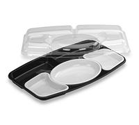 GUILLIN - selfipack Kit Vassoio pasto Prestige 5 Scomparti Fondo e Coperchio, plastica, 42 x 25,4 x 7,5 cm, Plastica, Nero/Bianco, 42 x 25,4 x 7,5 cm