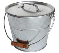 GUILLOUARD Secchio con coperchio, 5 l, in acciaio zincato, resistente, multiuso, compost, cenere, pellet, giardino - manico in legno - estetica e durevole - secchio in metallo vintage - 080650