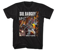 Guilty Gear - Sol Badguy - Nero Anteriore Stampa Manica Corta Solido Adulto