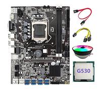 Guindxan Scheda madre B75 BTC Mining + SATA + CPU G530 + 6 pin a doppio 8 pin+ventola di raffreddamento RGB LGA1155 8XPCIE USB DDR3